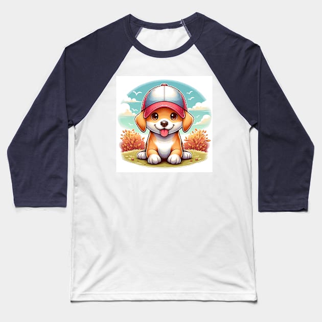 Cute Dog Illustration Baseball T-Shirt by unrealartwork